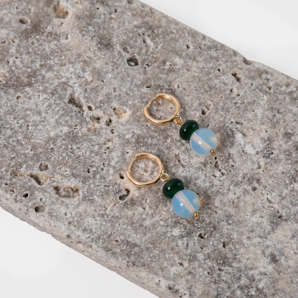 Gold & Light Blue Drop Hoop Earrings - Image 3
