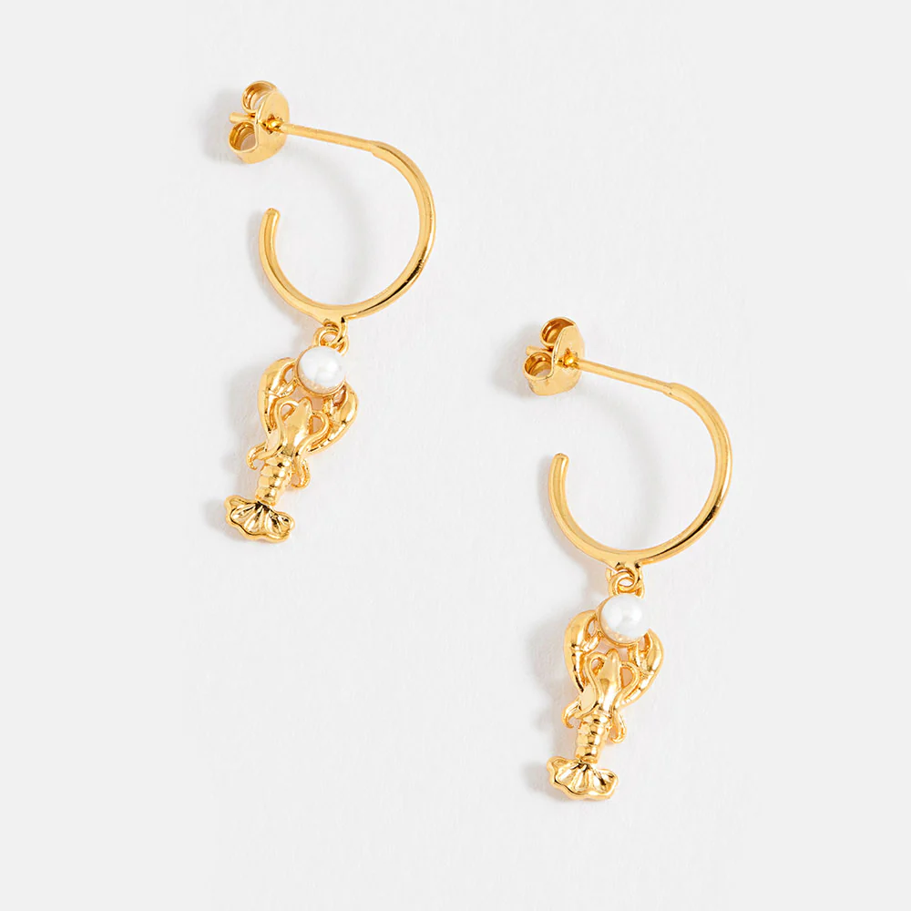 Gold Lobster Charm Hoop Earrings