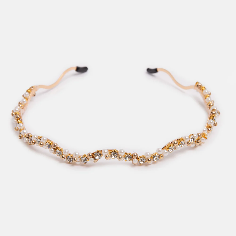 Gold Pearls & Crystals Wavy Headband - Image 2