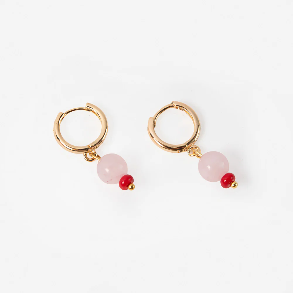 Gold & Pink Drop Hoop Earrings