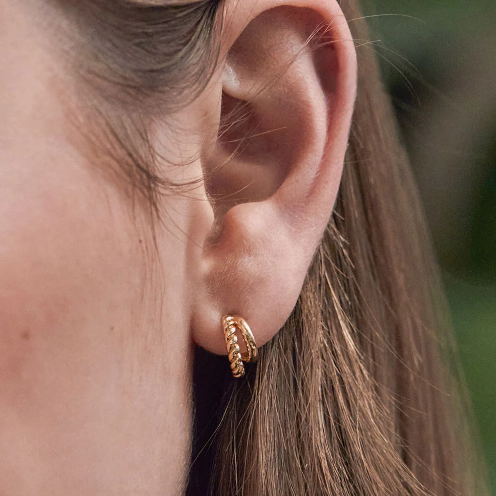 Gold Twist Double Hoop Earrings - Image 2