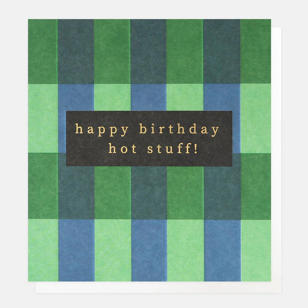 Green/Blue Check Hot Stuff Birthday Card