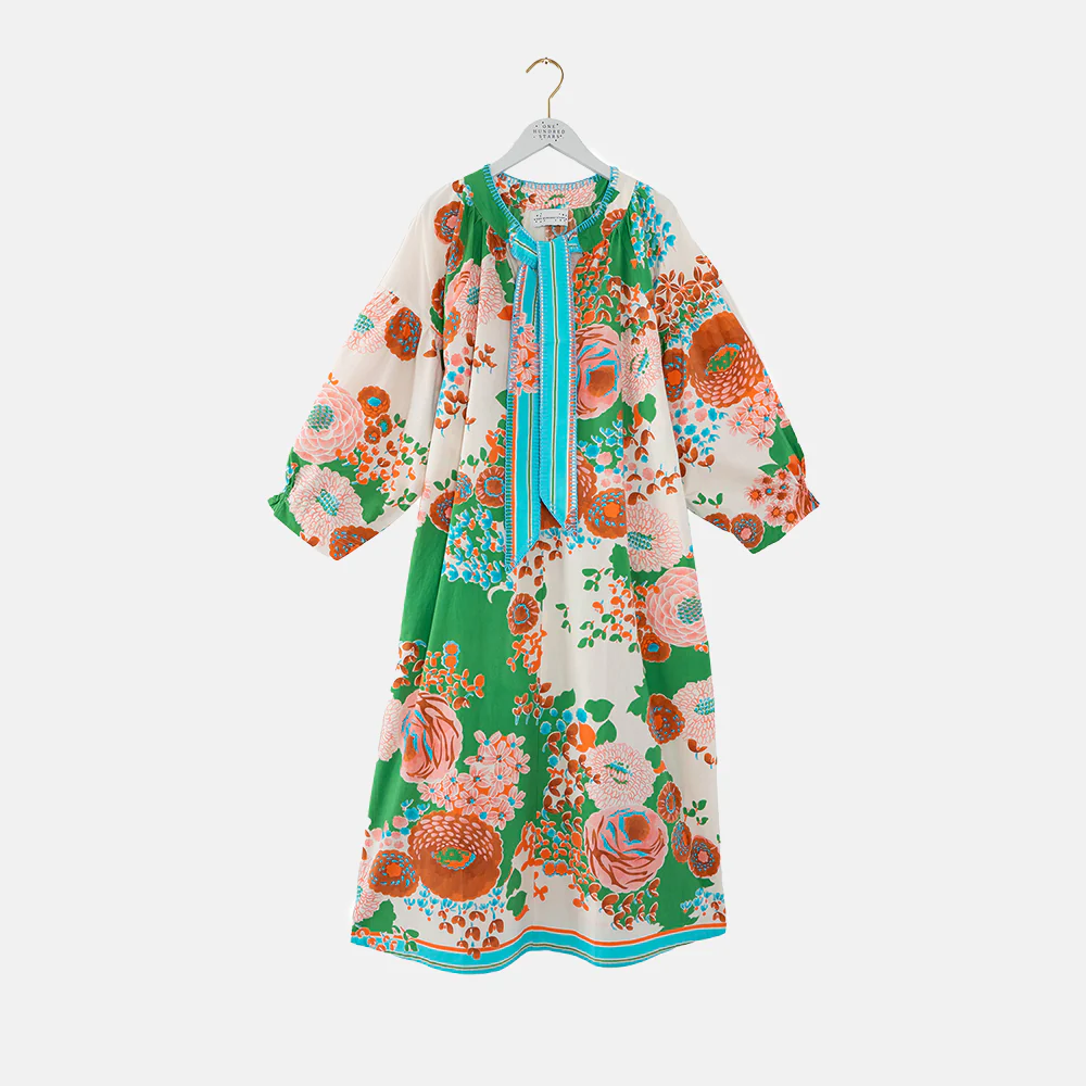 Green Bouquet Neck Tie Dress