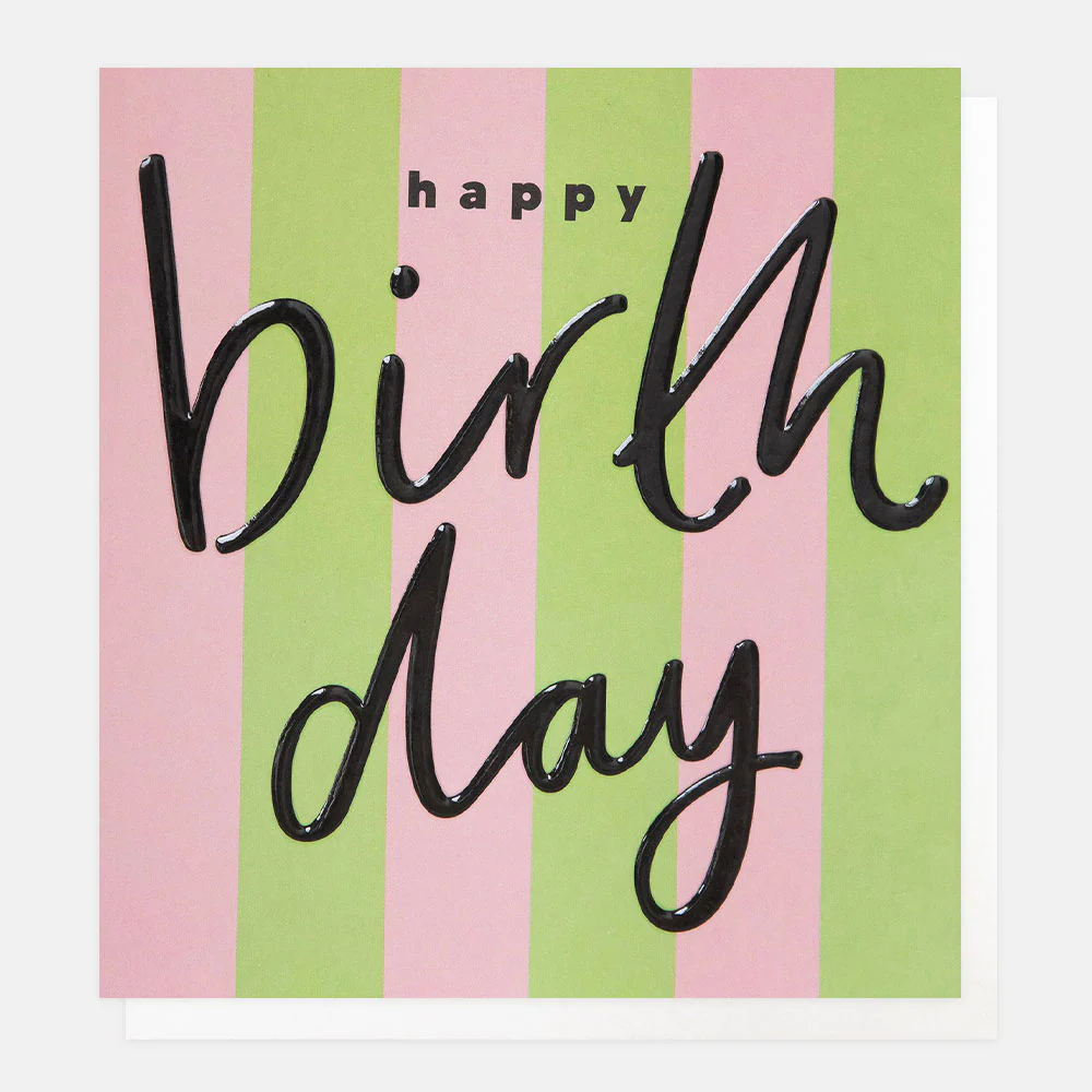 Green & Pink Stripe Happy Birthday Card