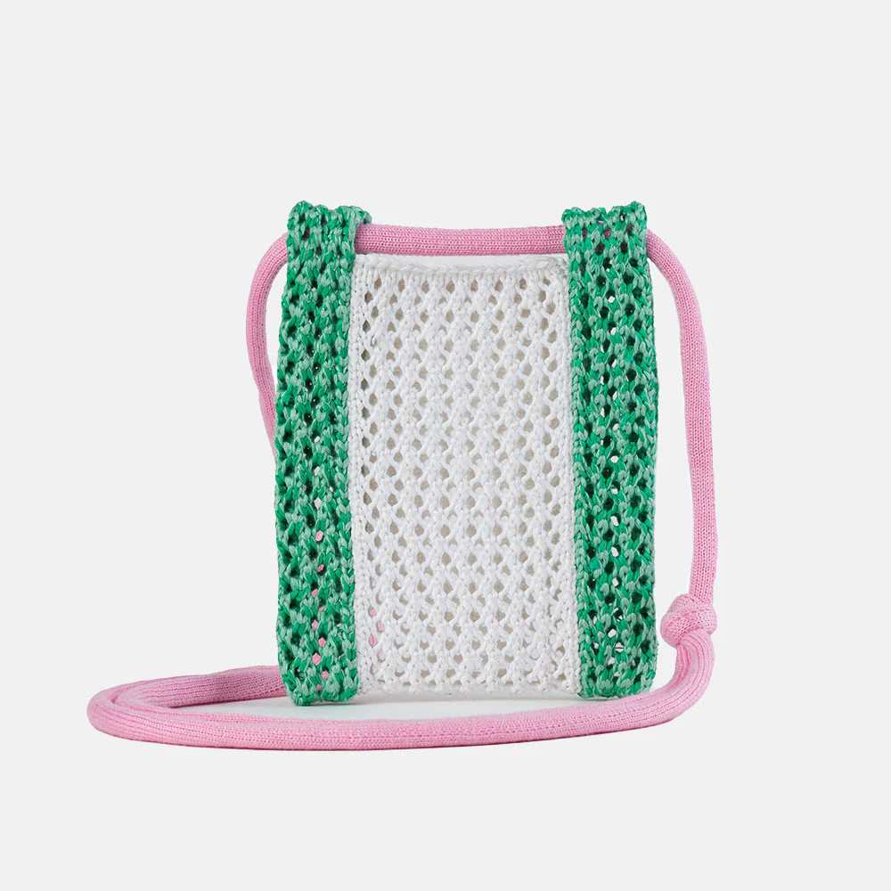 Green/White Raffia Phone Sling Bag