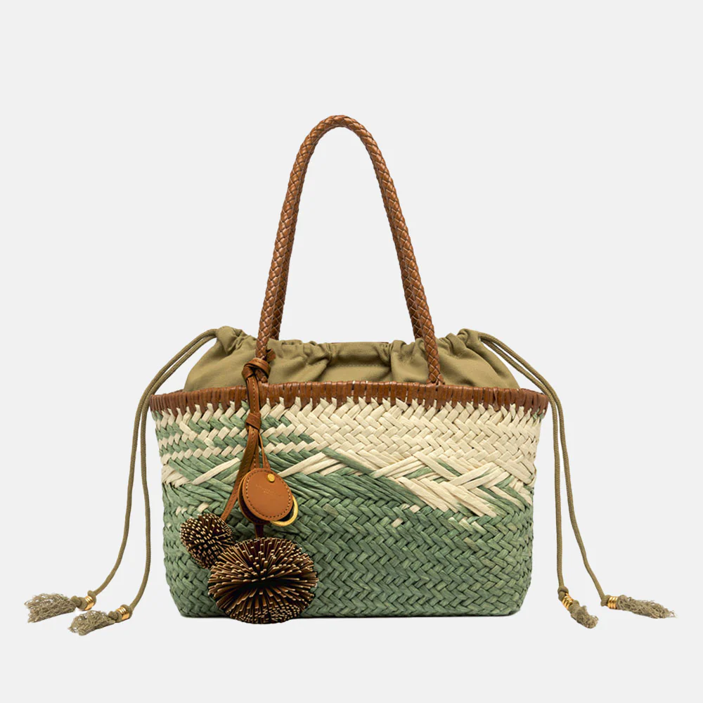 Green Woven Straw Paloma Handbag