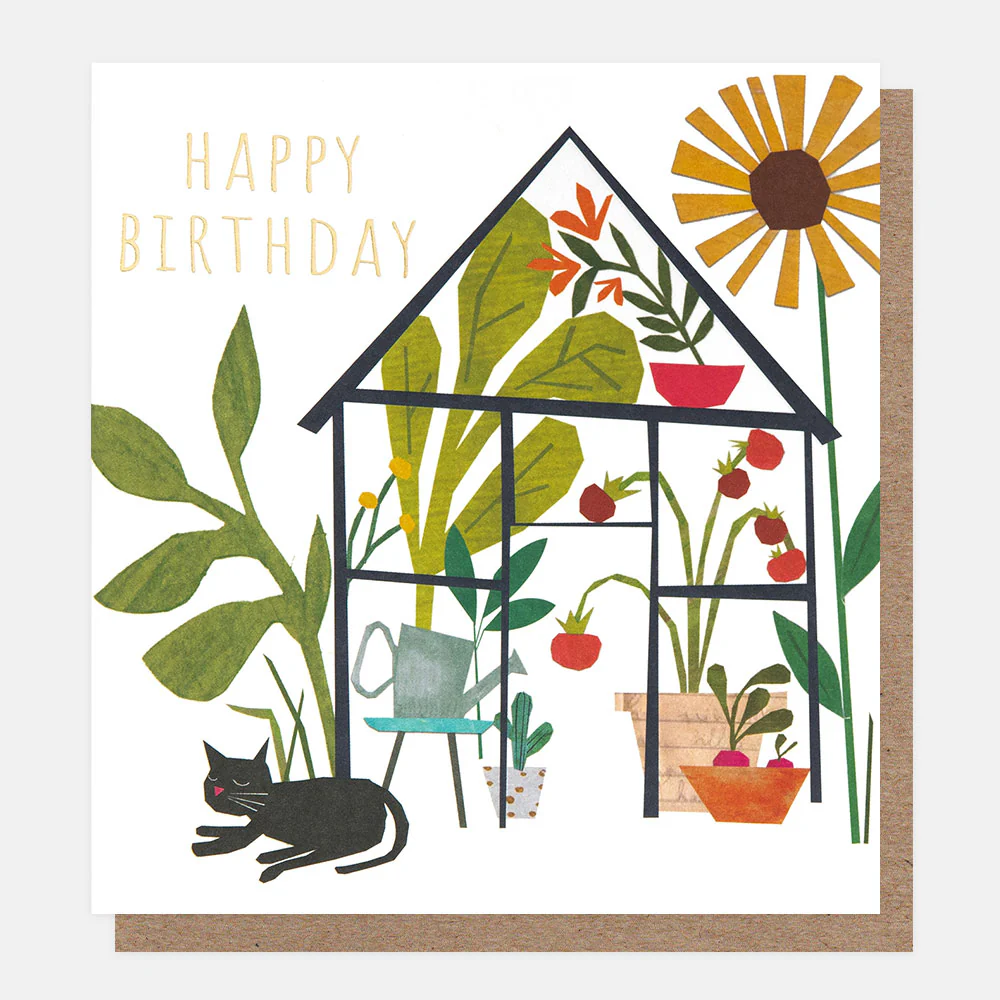 Greenhouse & Cat Birthday Card