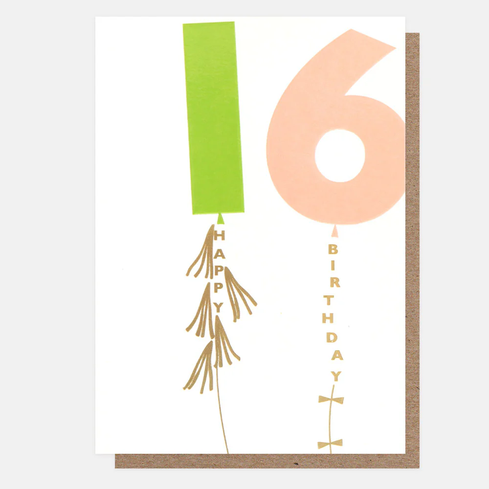 Green/Pink Balloons 16th Birthday Card