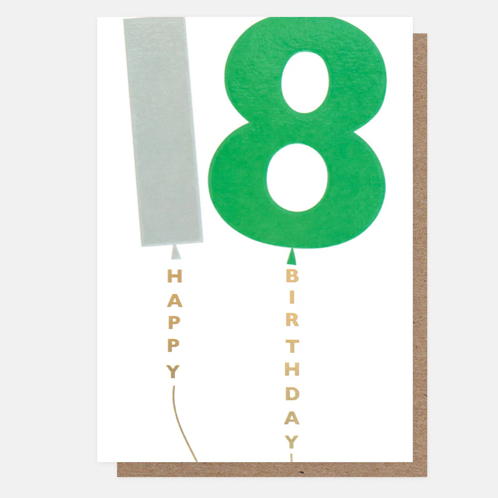 Grey/Green Balloons 18th Birthday Card