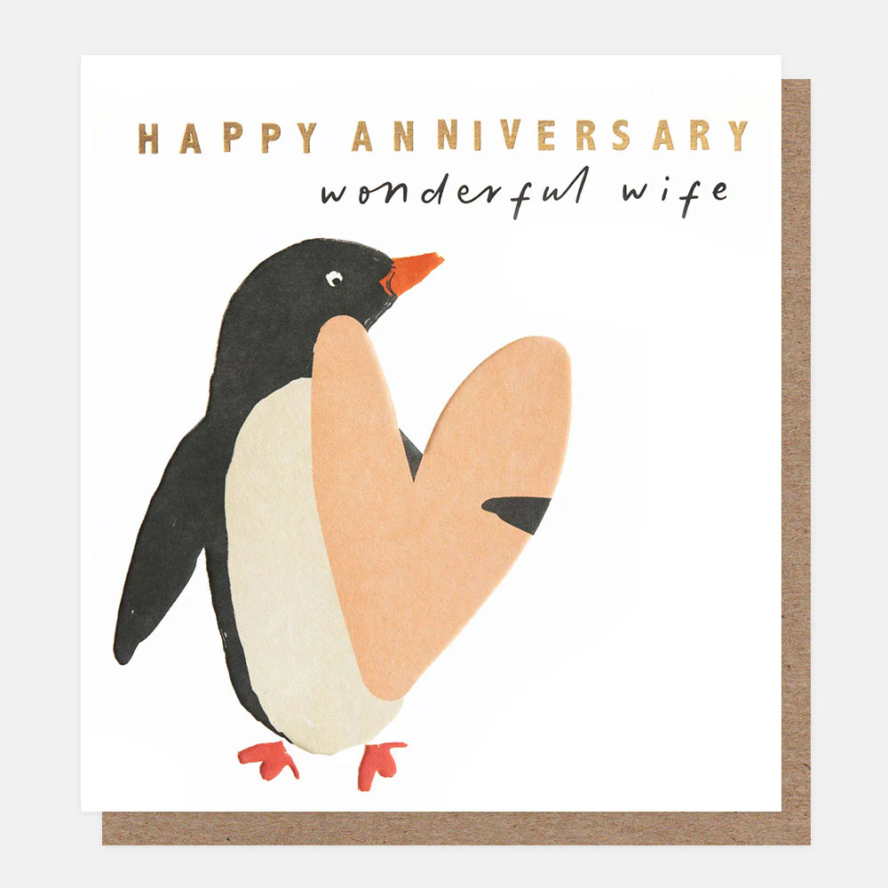 Penguin & Heart Anniversary Card For Wife