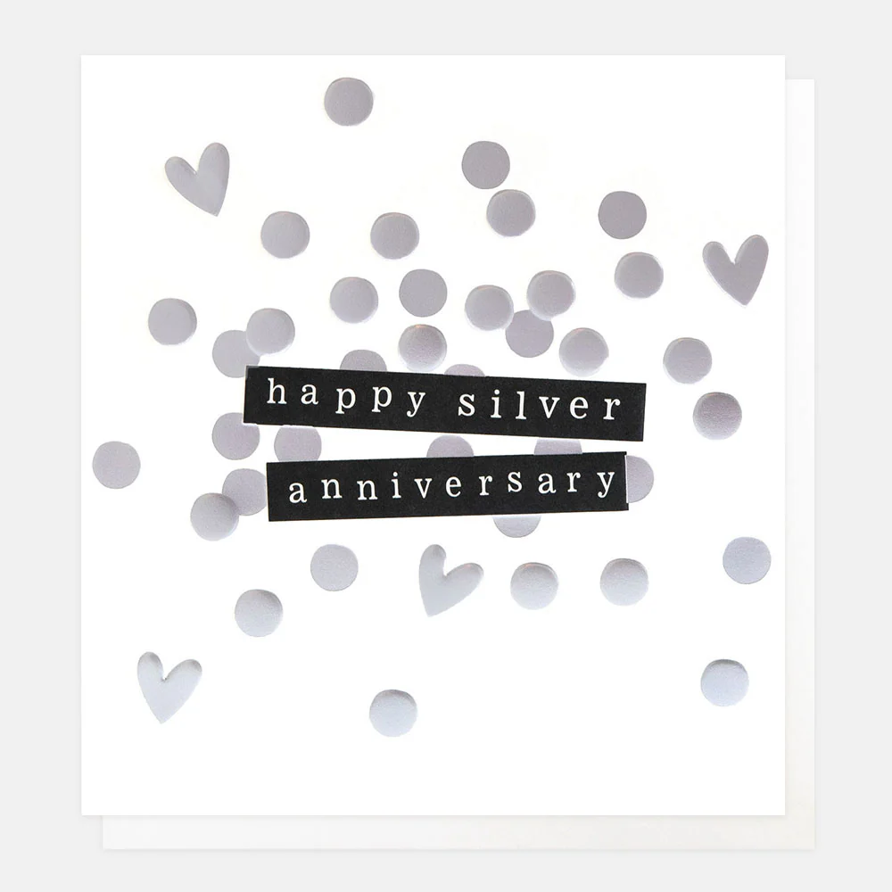 Hearts & Spots Confetti Silver Anniversary Card