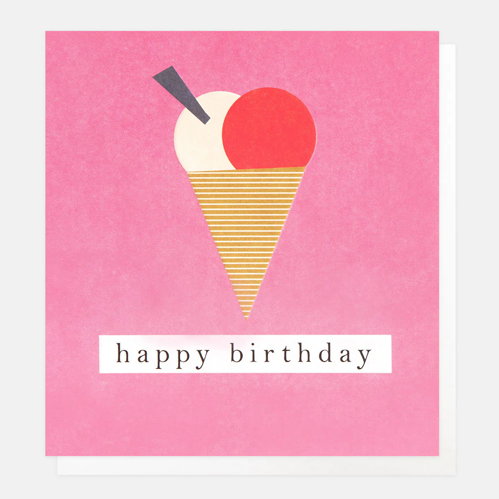 Ice Cream Cone On Pink Birthday Card