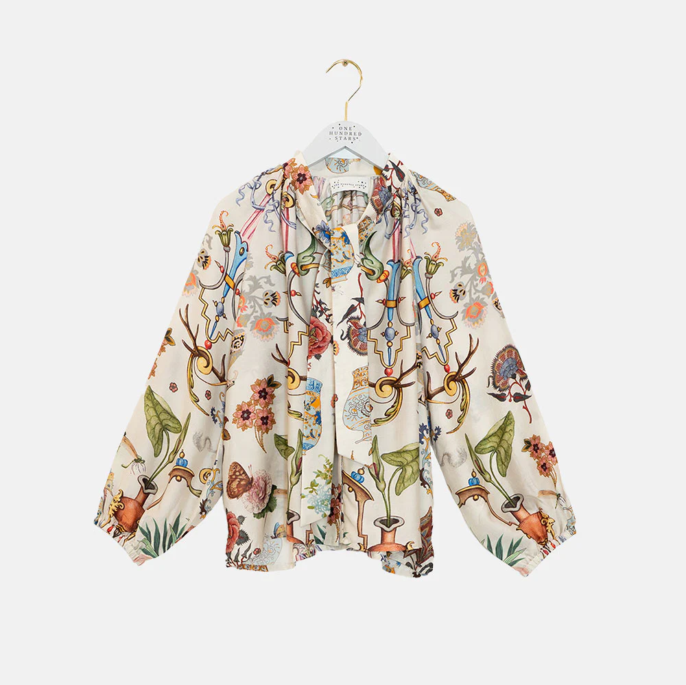 Ivory Cornucopia Pussy Bow Shirt