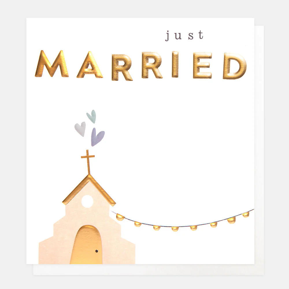 Just Married Church & Bunting Wedding Card