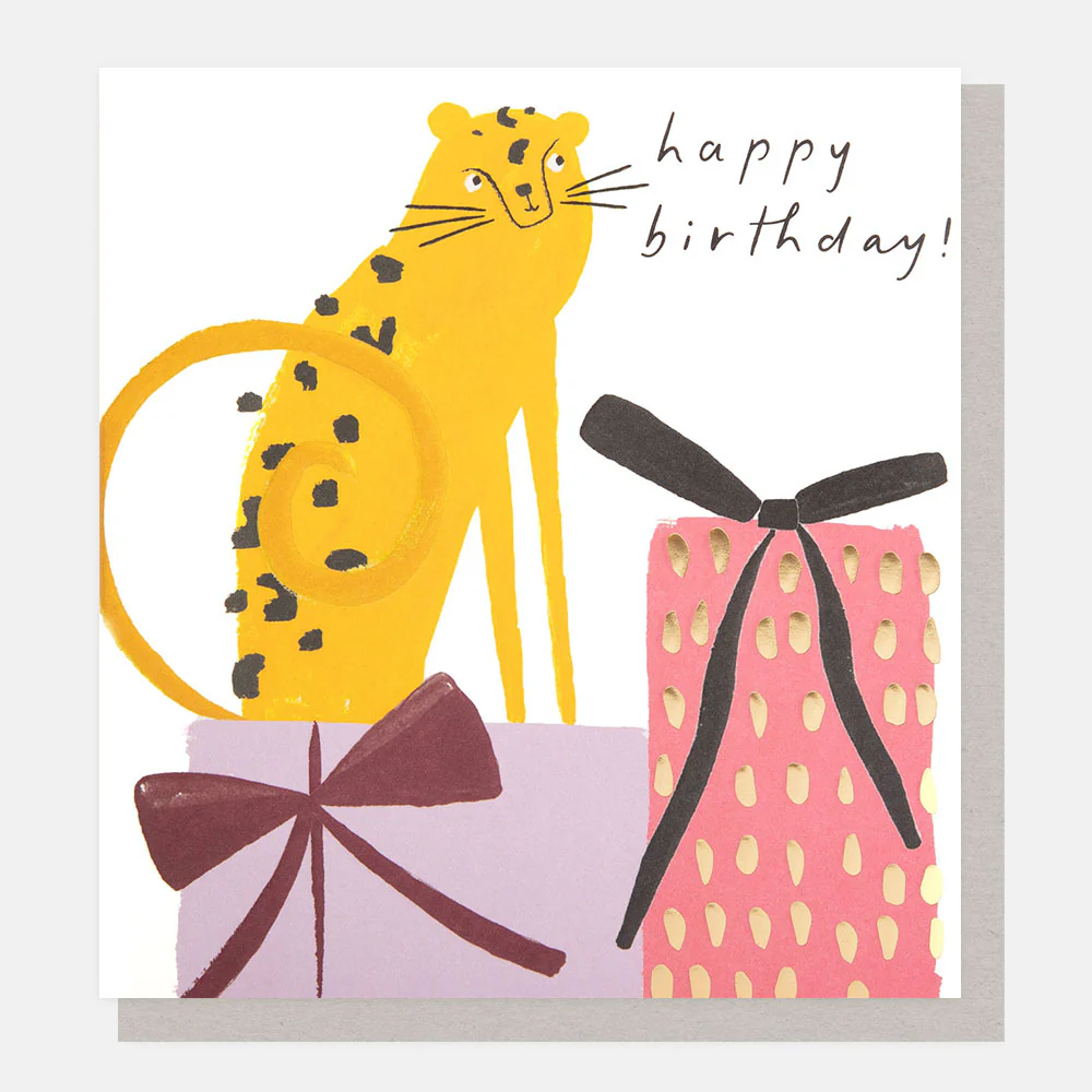 Leopard & Presents Birthday Card