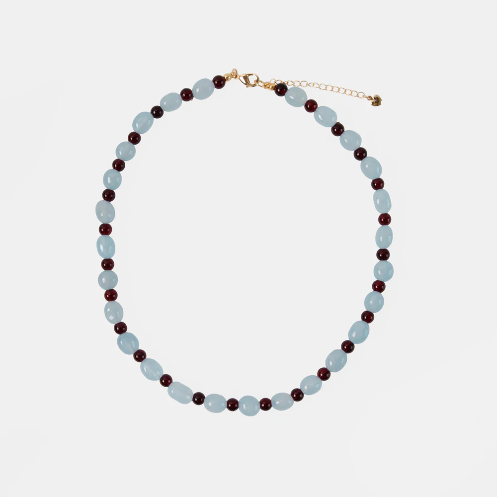 Light Blue & Burgundy Beaded Necklace