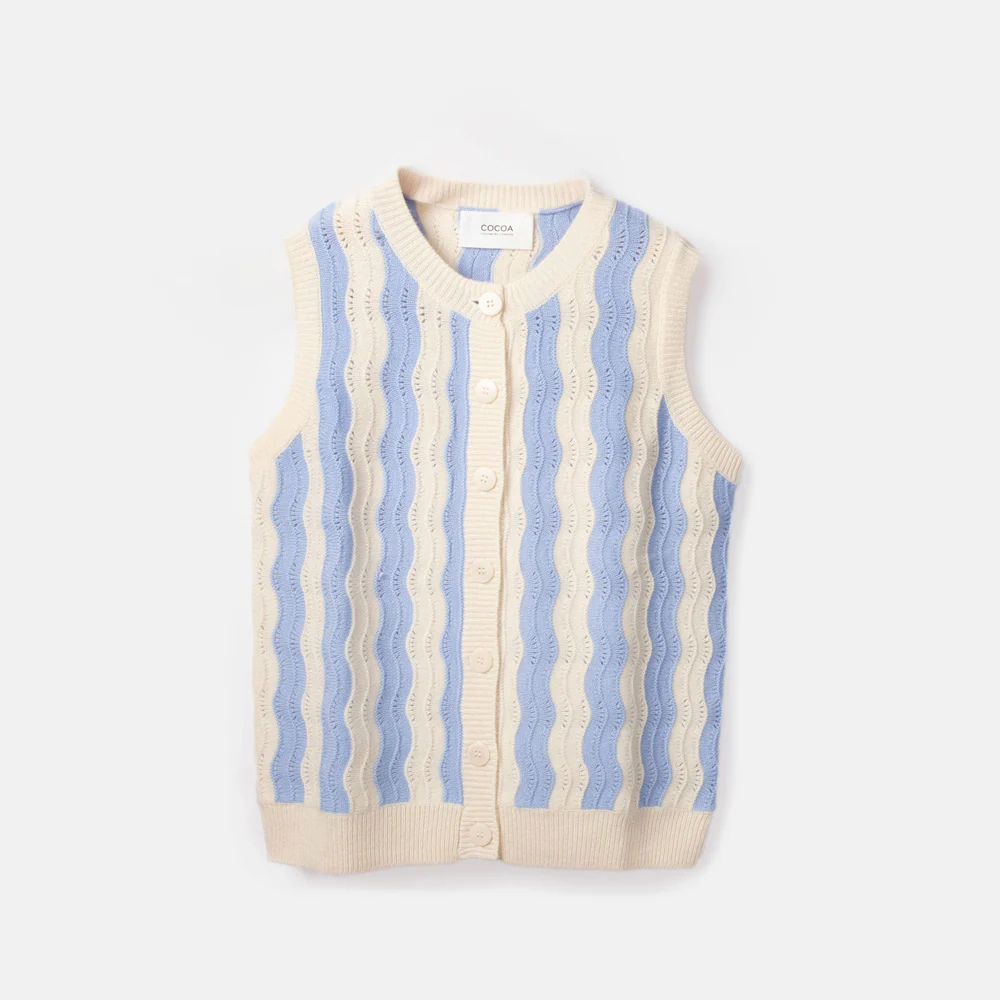 Light Blue/Natural Stripe Cashmere Vest