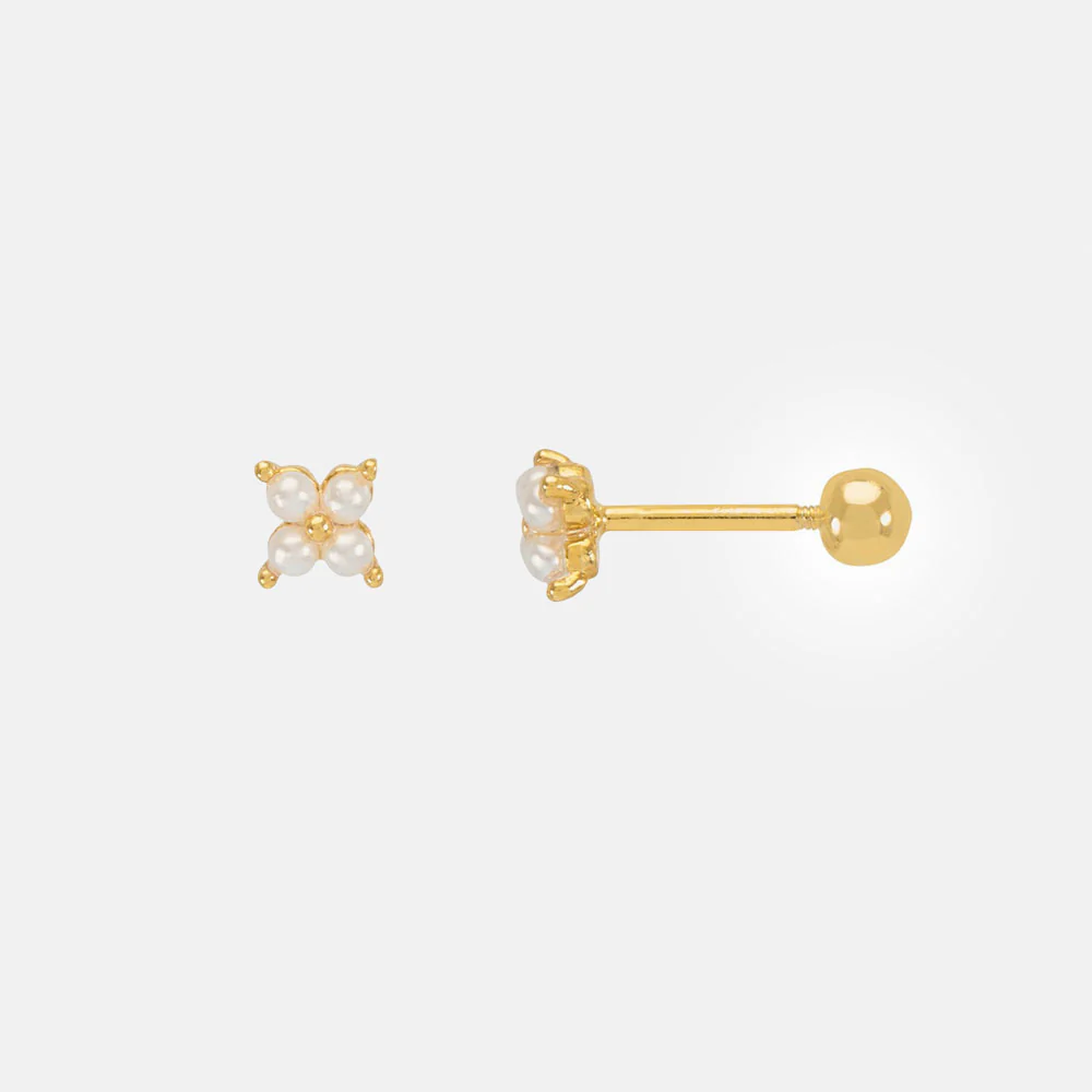 Gold & Pearl Flower Stud Earrings