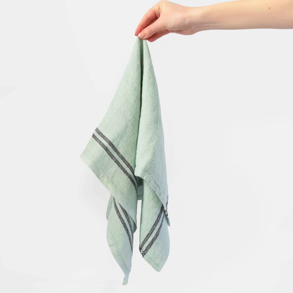 Mint Green Stripe Linen Tea Towel