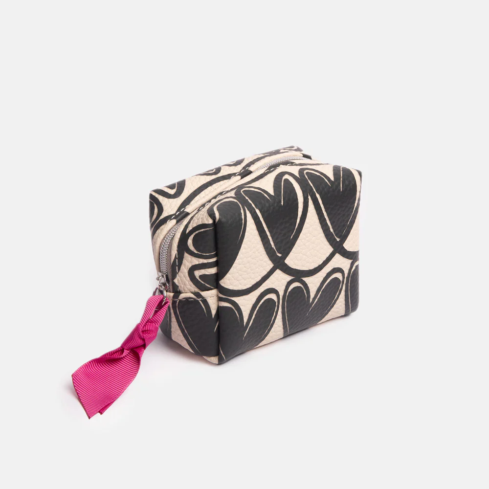 Mono Looped Hearts Ultra Mini Cube Cosmetic Bag