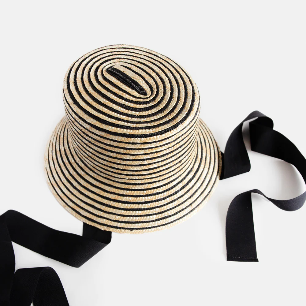 Mono Stripe Straw Bucket Hat - Image 2