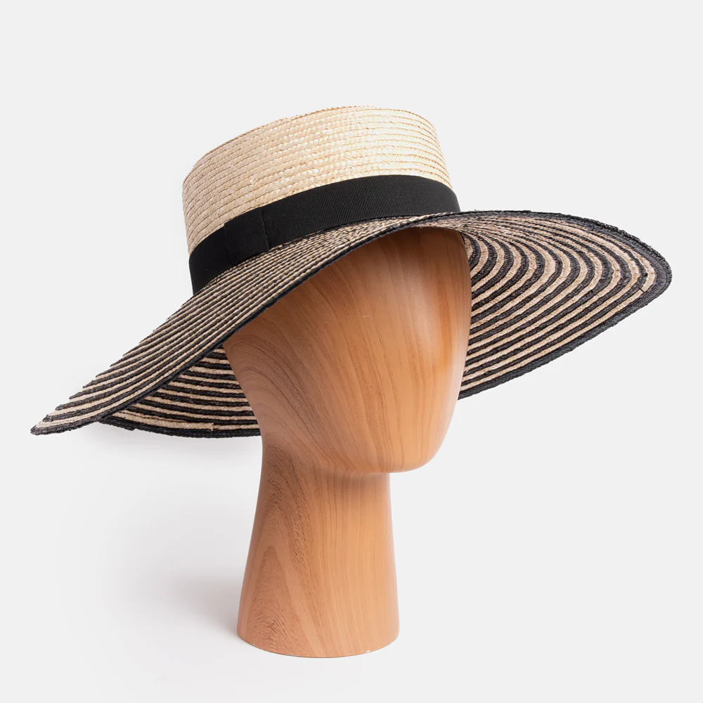 Mono Stripe Large Straw Hat