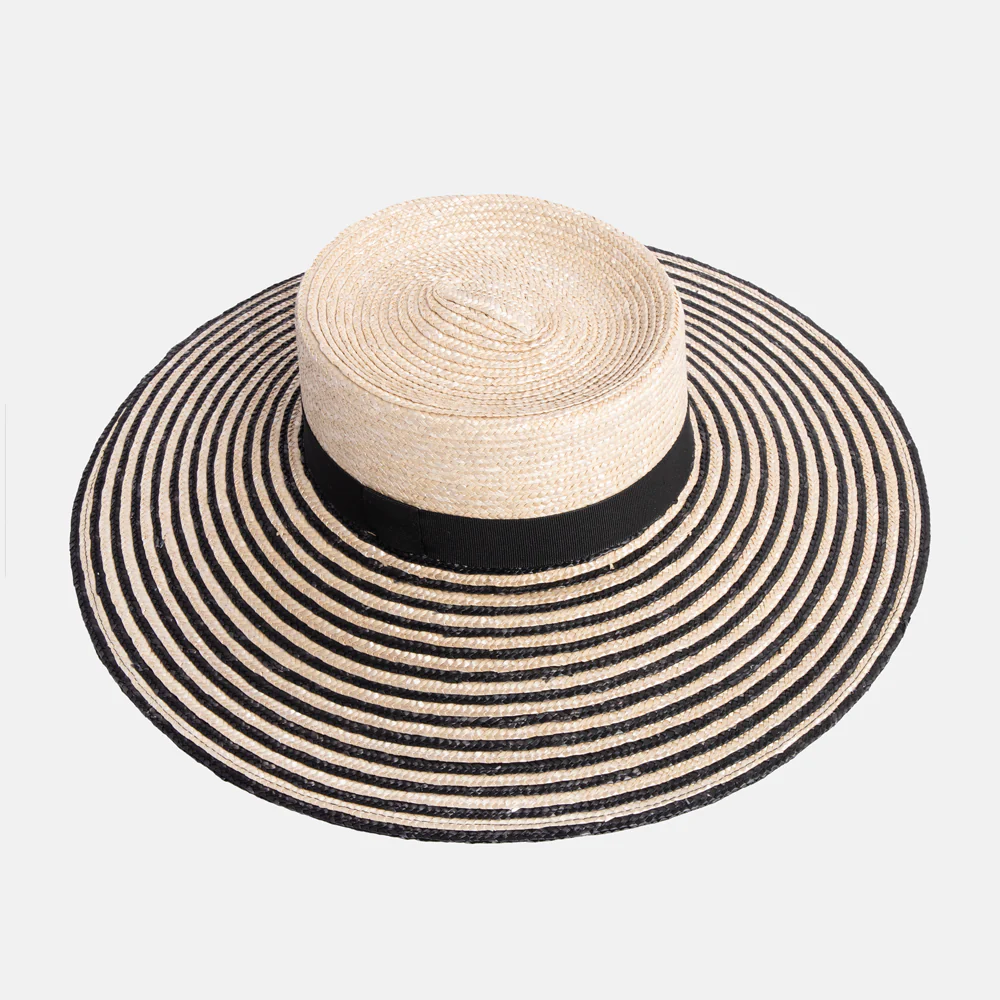 Mono Stripe Large Straw Hat - Image 2