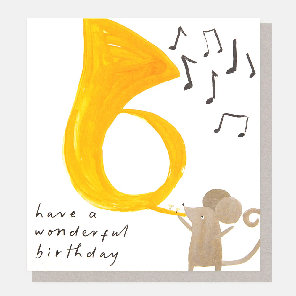 Mouse With French Horn Birthday Card