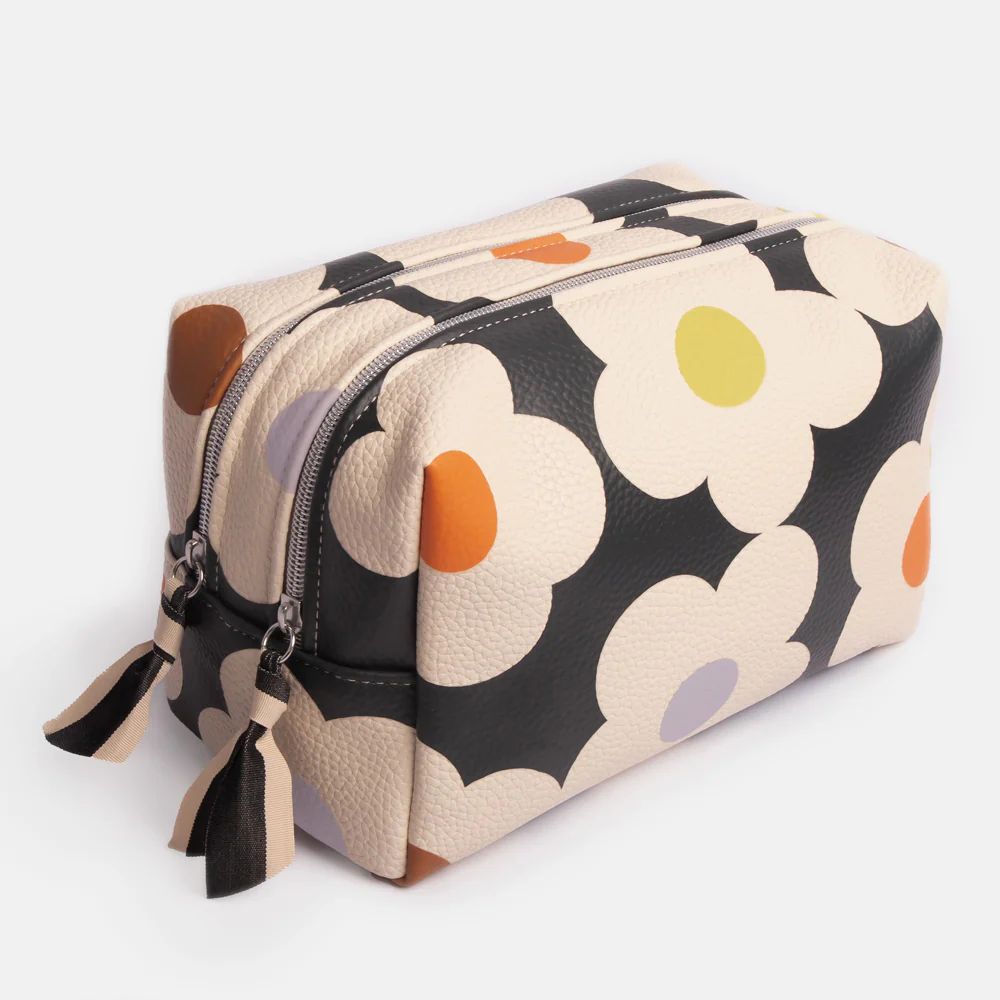 Multi Flower Charcoal Large Travel Wash Bag