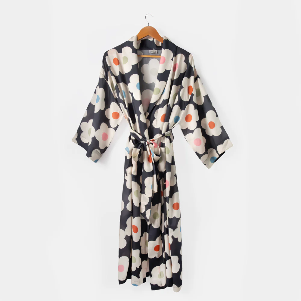 Multi Flower Charcoal Viscose Dressing Gown