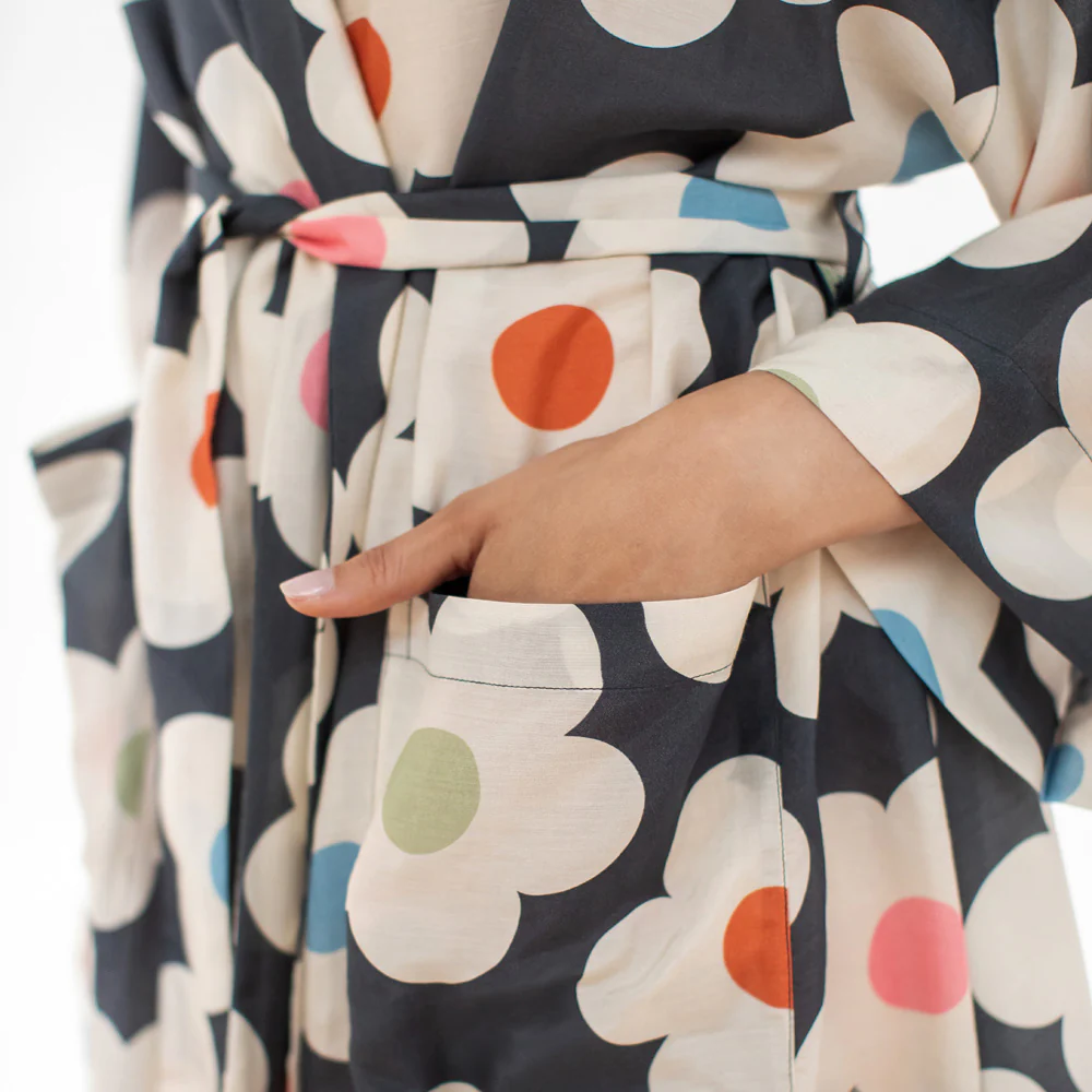 Multi Flower Charcoal Viscose Dressing Gown - Image 4