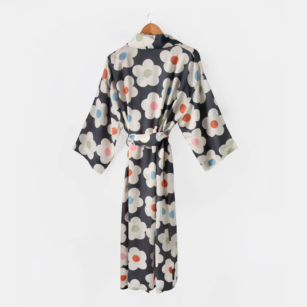 Multi Flower Charcoal Viscose Dressing Gown - Image 5