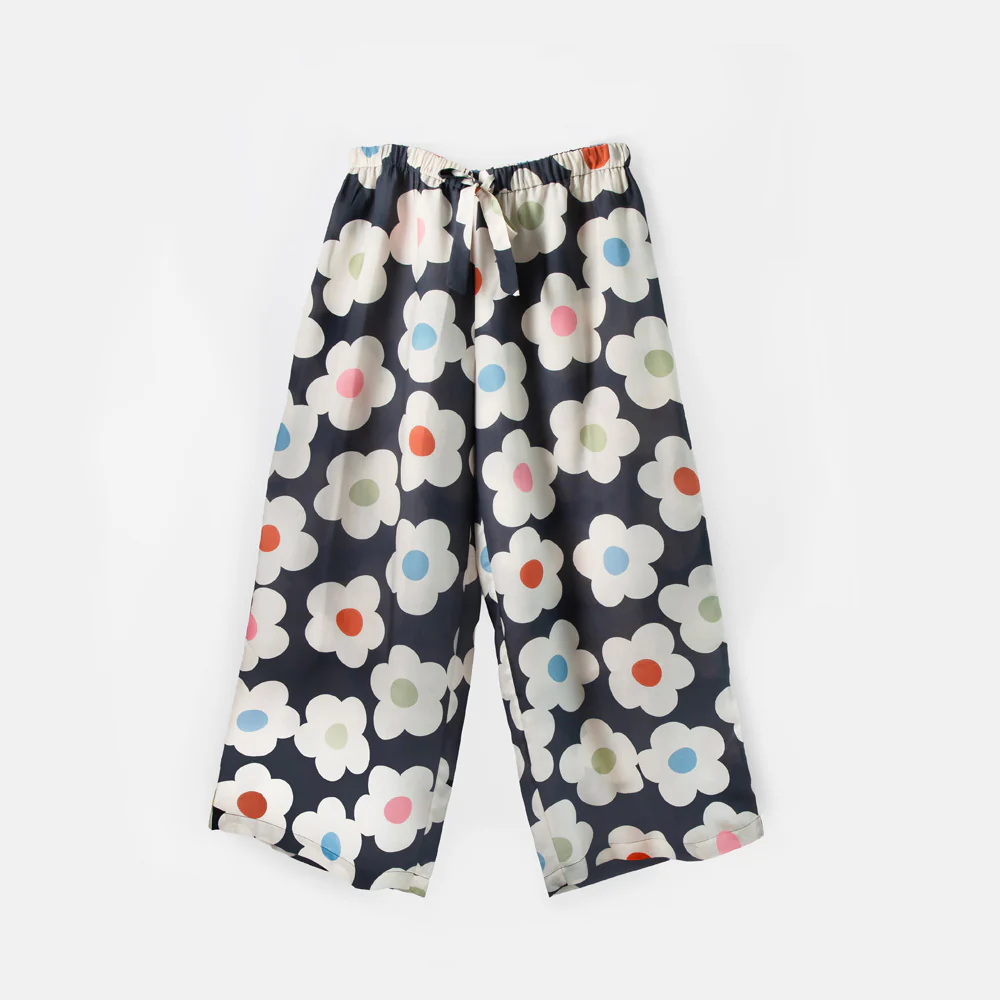 Multi Flower Charcoal Viscose Palazzo Pant