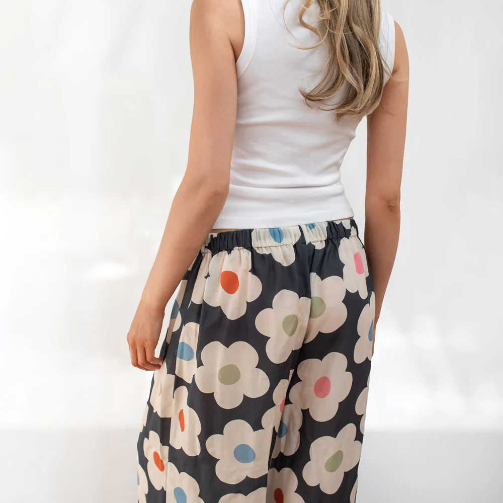 Multi Flower Charcoal Viscose Palazzo Pant - Image 5