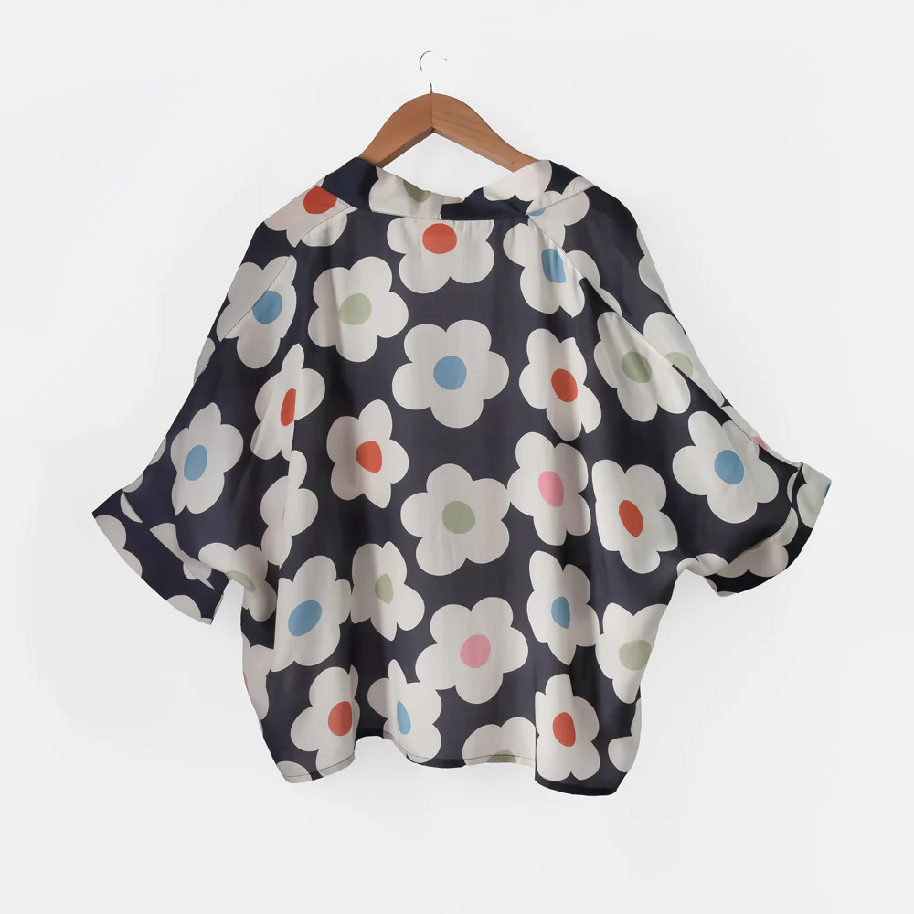 Multi Flower Charcoal Viscose Short Kimono - Image 4