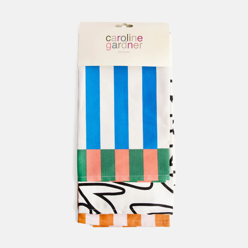 Multi Stripe/Mono Outline Hearts Set of 2 Tea Towels - Image 2