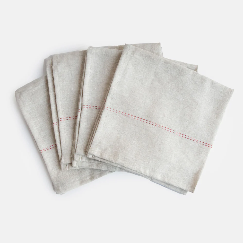 Natural/Red Linen Napkins Set of 4