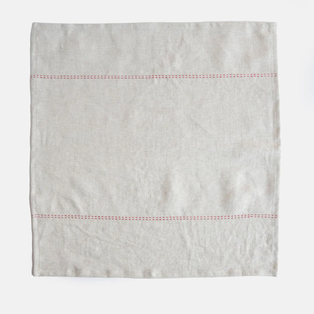 Natural/Red Linen Napkins Set of 4 - Image 2