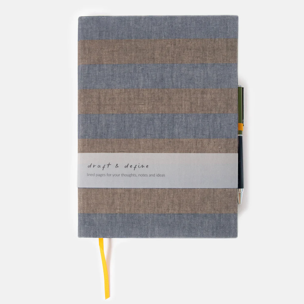 Navy/Khaki Stripe Casebound Notebook & Pen Set