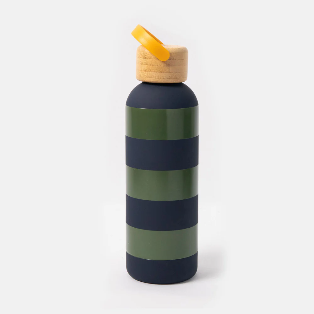 Navy/Khaki Stripe Metal Water Bottle 500ml