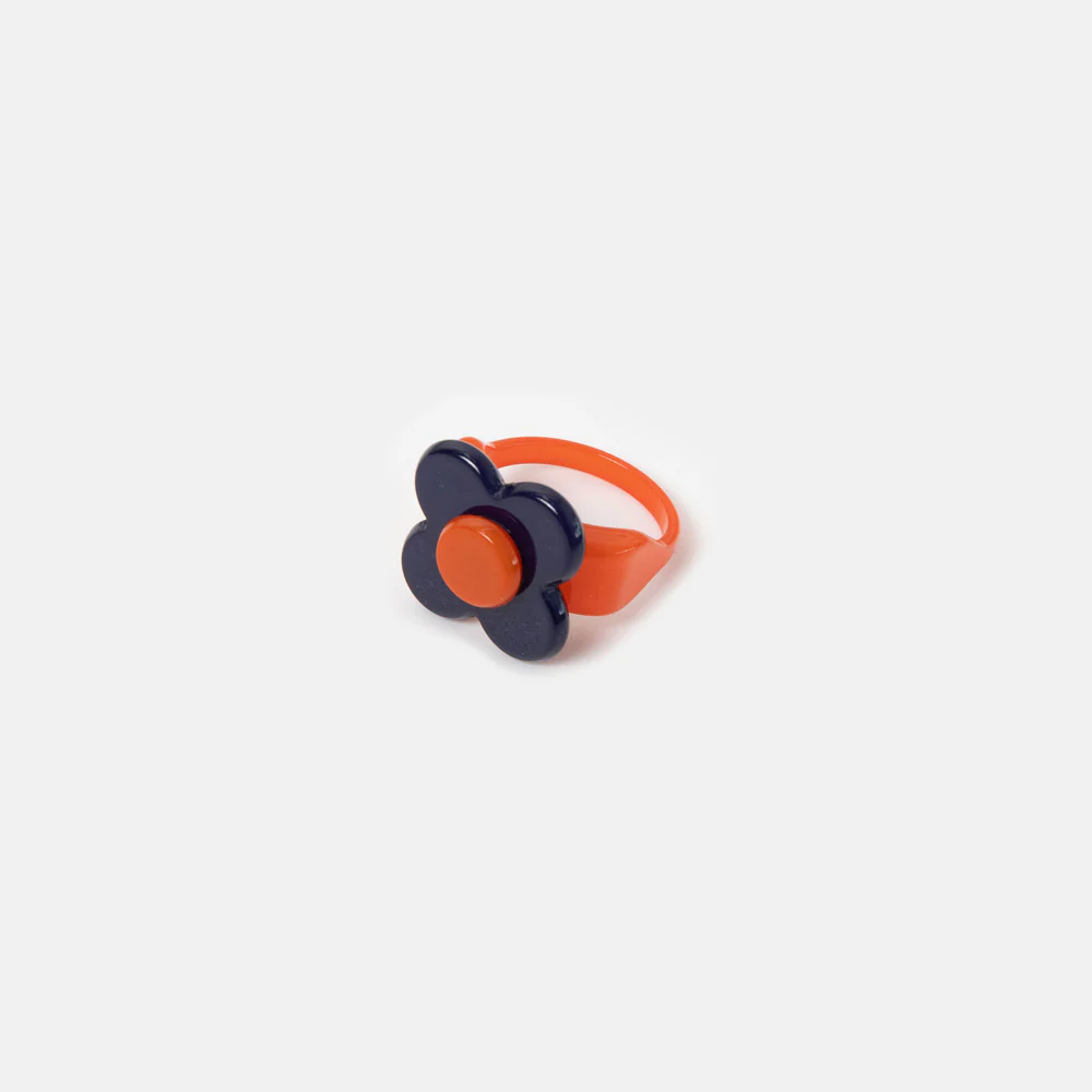Navy/Orange Flower Ring