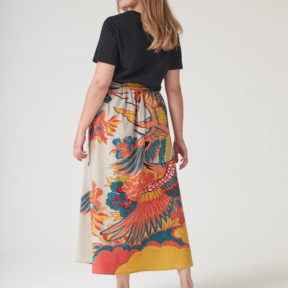 Orange Crane Cotton A-Line Skirt - Image 2