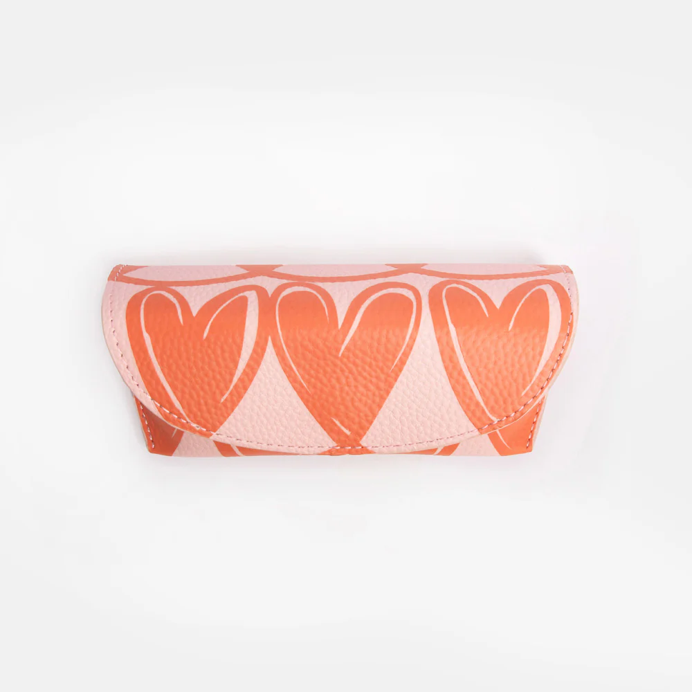 Orange Looped Hearts Flap Glasses Case
