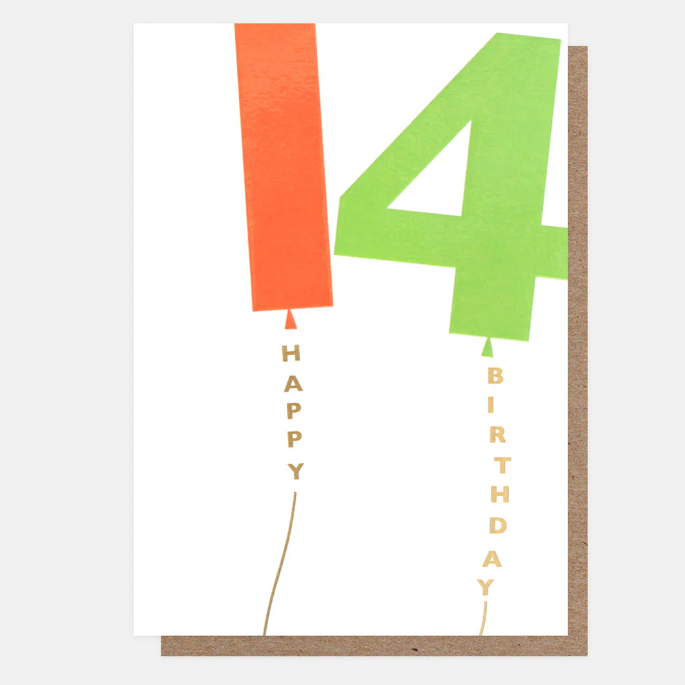 Orange/Green Balloons 14th Birthday Card