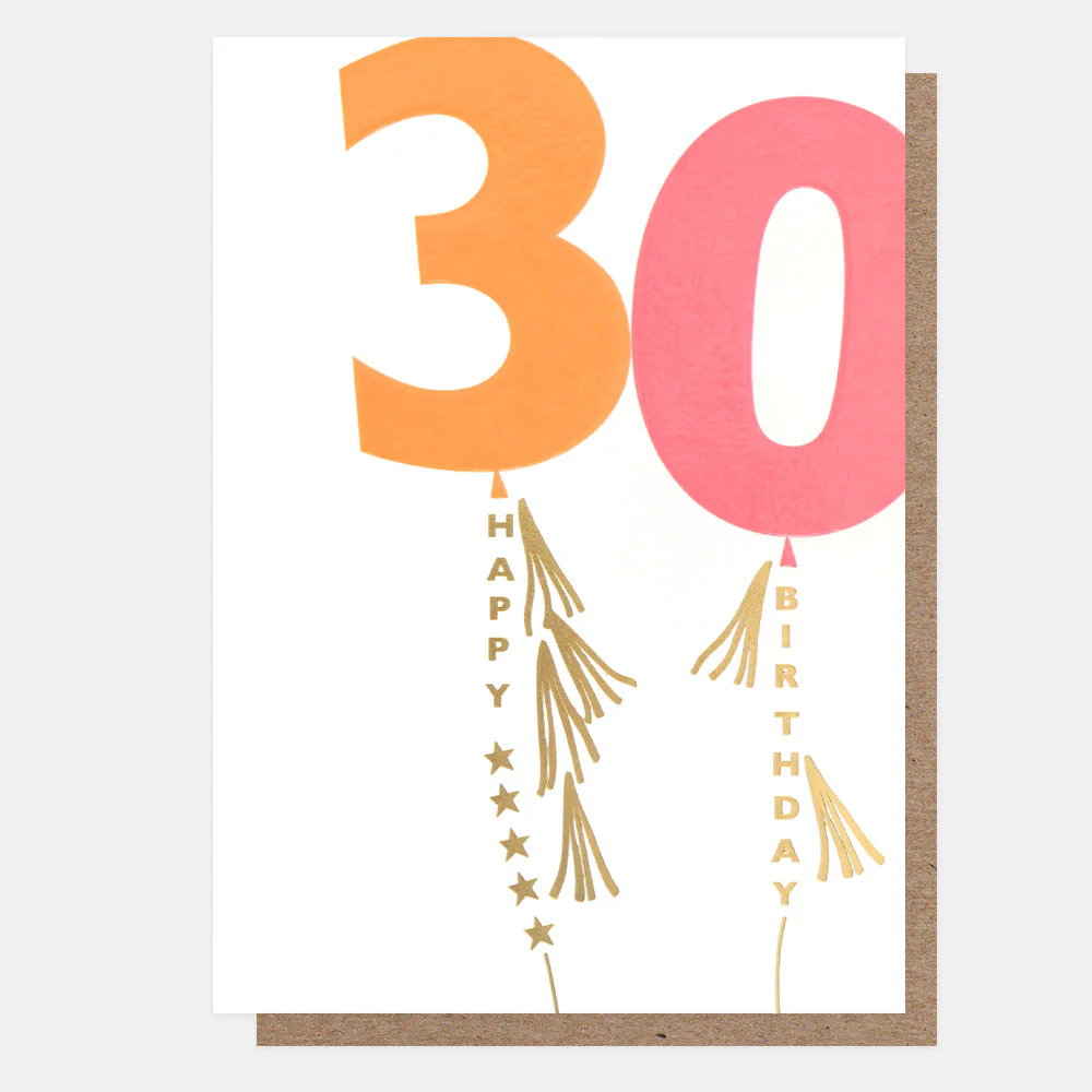 Orange/Pink Balloons 30th Birthday Card