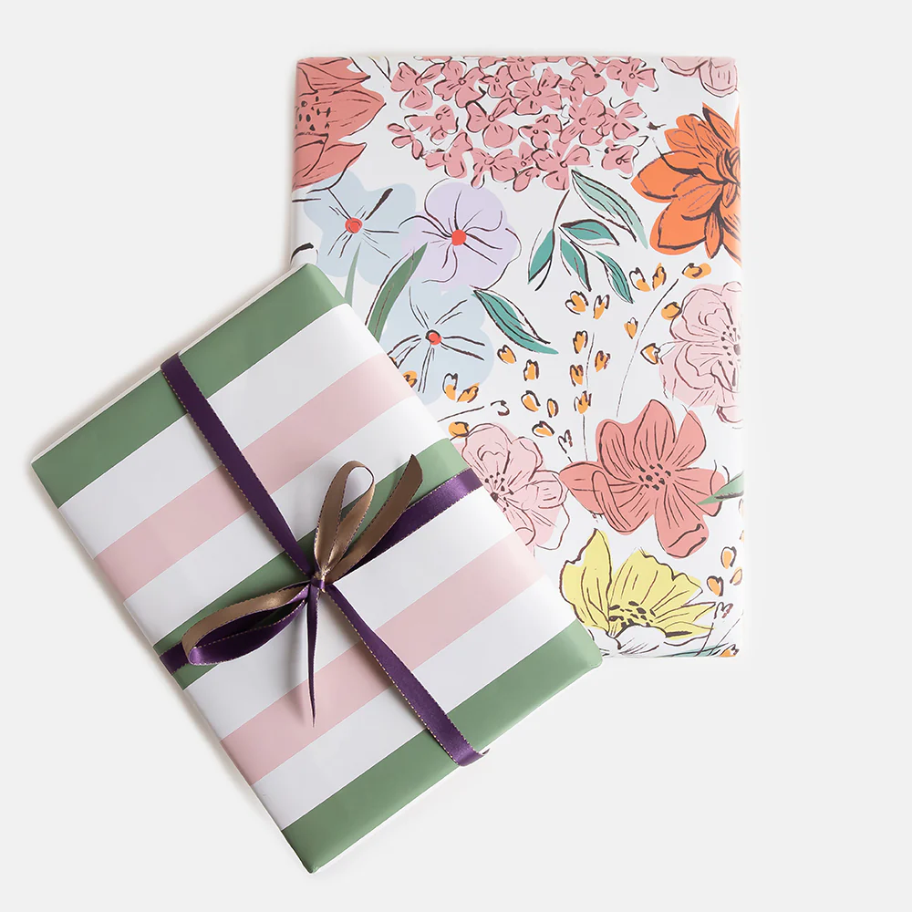 Pastel Flowers/Stripe Double Sided Wrapping Paper