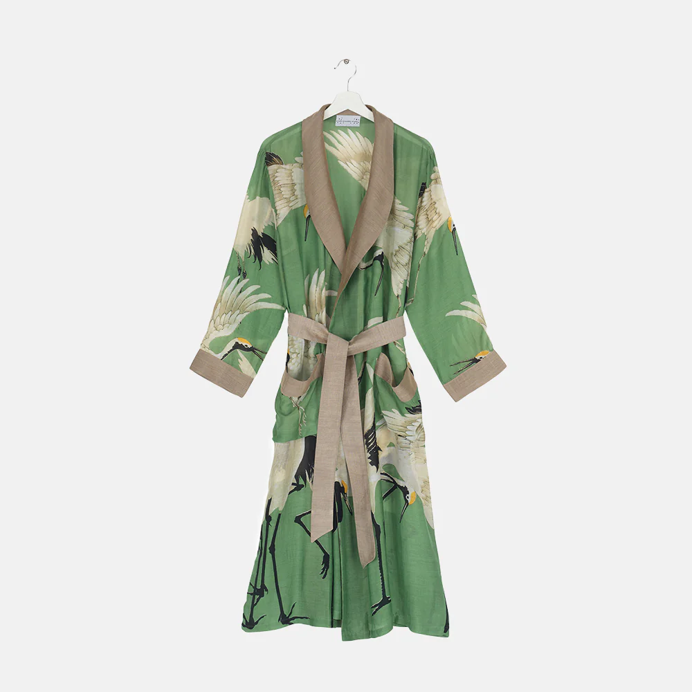 Pea Green Stork Dressing Gown