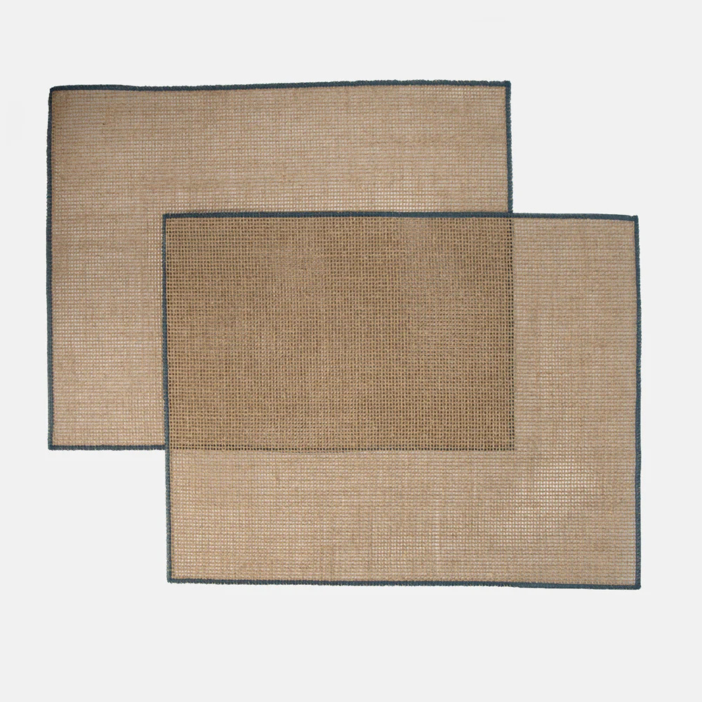Natural/Blue Border Linen Placemats Set of 2