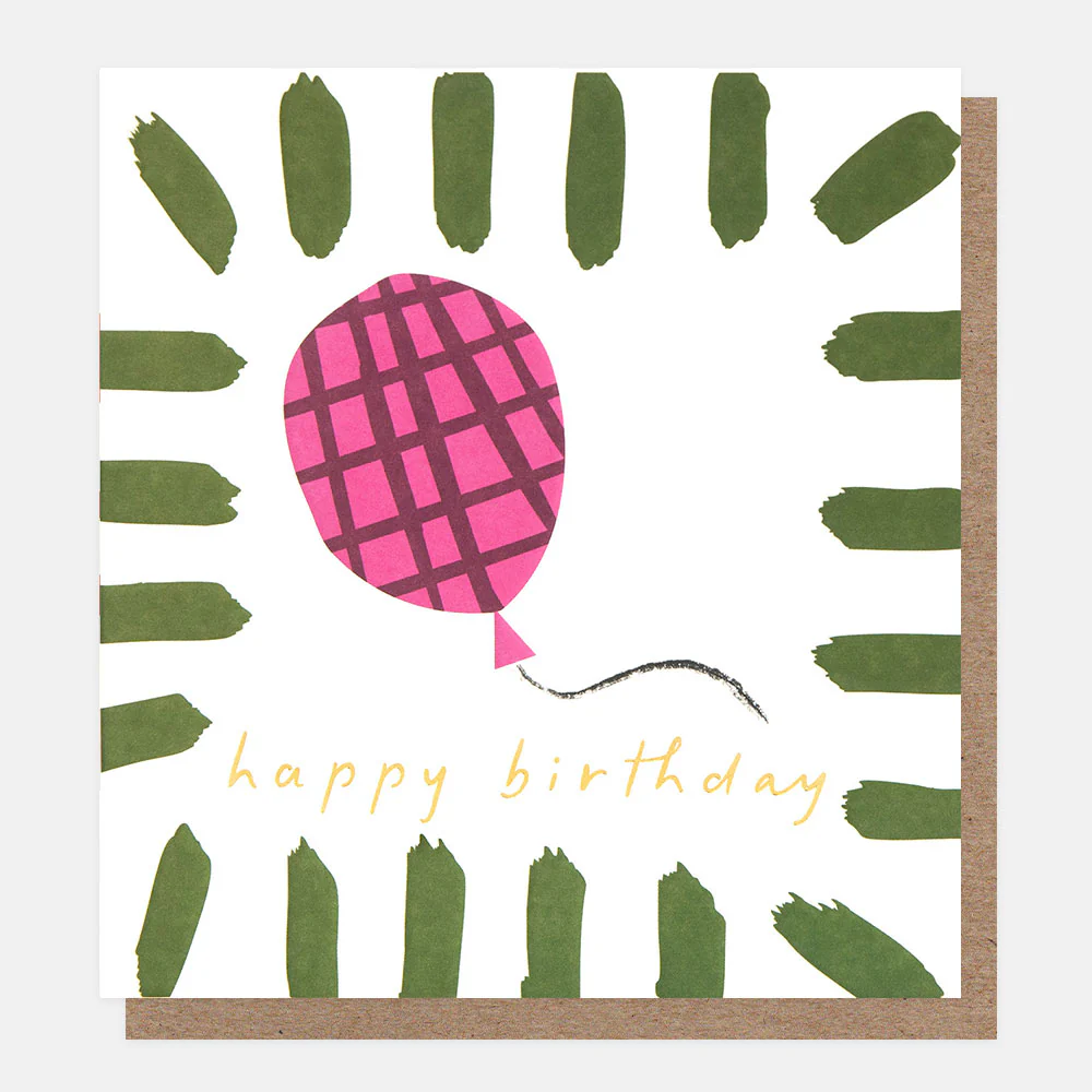 Pink Balloon & Brushstrokes Birthday Card