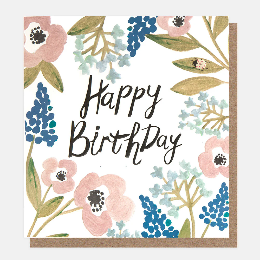Pink & Blue Flowers Birthday Card